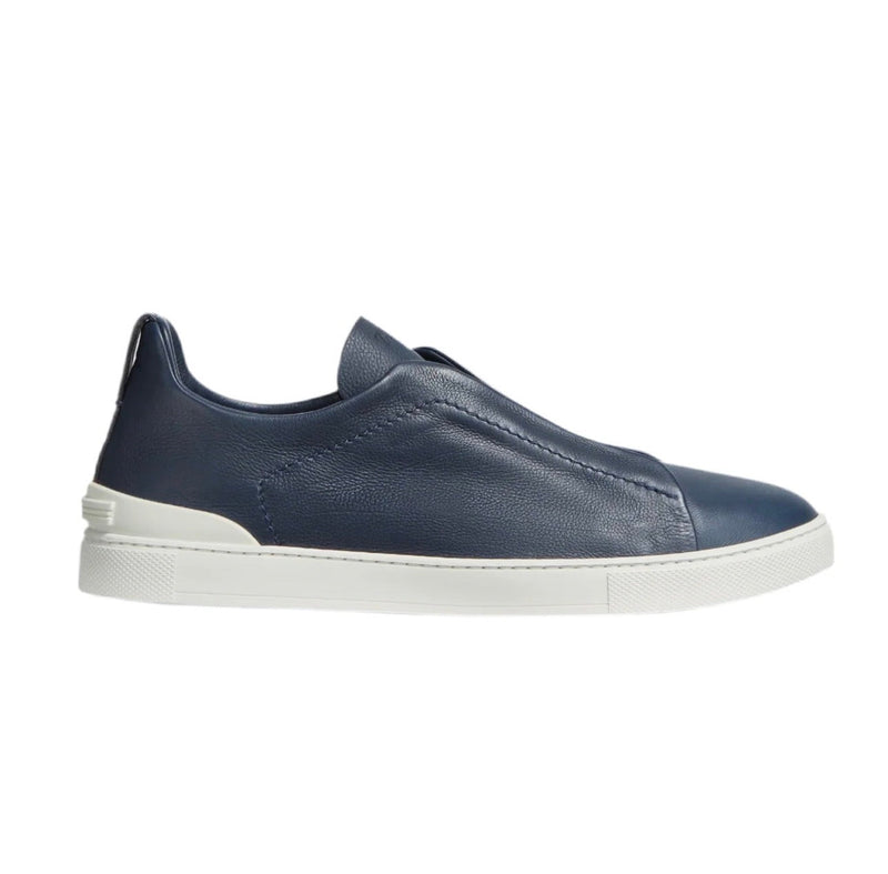 ZEGNA NAVY BLUE DEERSKIN TRIPLE STITCH™ SNEAKERS