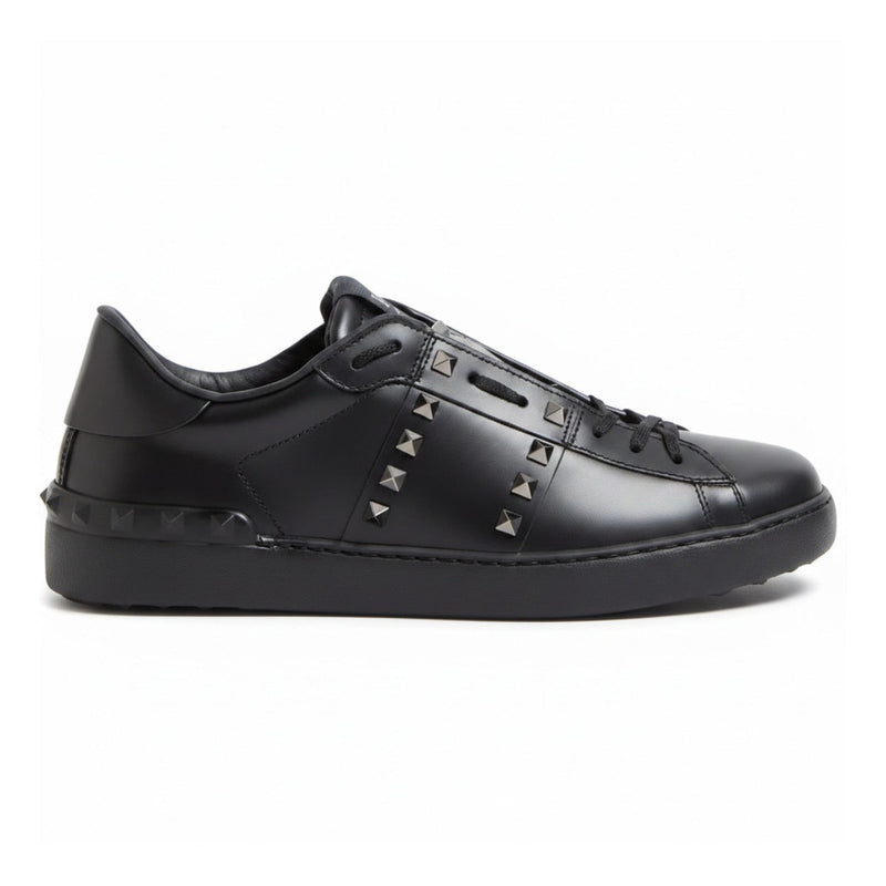 Valentino Rockstud Untitled Sneaker In Calfskin Leather Black